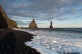 Famous Reynisdrangar rock formations at black Reynisfjara Beach. Coast of the Atlantic ocean near Vik Royalty Free Stock Photo