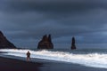 Famous Reynisdrangar rock formations at black Reynisfjara Beach