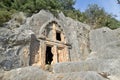 Famous rock-cut Lycian tombs in Kas, Turkey Royalty Free Stock Photo