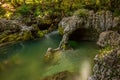 Famous rock feature called Elephant (sloncek) in Mostnica Gorge, Bohinj, Triglav National Park, Slovenia.