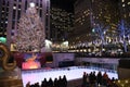 The famous Rockefeller Center Christmas Tree and Prometheus Statue at Rockefeller Center Royalty Free Stock Photo