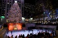 The famous Rockefeller Center Christmas Tree and Prometheus Statue at Rockefeller Center Royalty Free Stock Photo