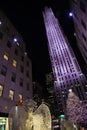 The famous Rockefeller Center Christmas Tree and Prometheus Statue at Rockefeller Center Royalty Free Stock Photo