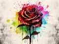 Famous Rose Watercolor Art Background Realistic Rainbow Style