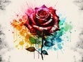 Famous Rose Watercolor Art Background Realistic Rainbow Style