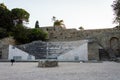 Famous ruins of the Rhodes Acropolis and ancient olympic stadium in Rhodes town.