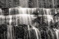 Famous Russel Falls closeup in black and white. Mount Field National Park, Tasmania