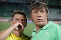 famous russian football player Andrei Arshavin with press attache fc kuban Vyacheslav Ivanov after the football match Royalty Free Stock Photo