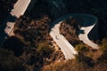 Famous Sa Calobra Road in Maloorca, Spain, Favourite place for all bike riders. Alone biker on the top Royalty Free Stock Photo