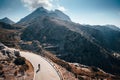 Famous Sa Calobra Road in Maloorca, Spain, Favourite place for all bike riders. Alone biker on the top Royalty Free Stock Photo