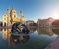 The famous Saint Charles's Church at Karlsplatz at sunset