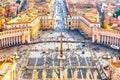 Famous Saint Peter`s Square in Vatican and aerial view of the Rome city during sunny day