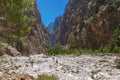 The famous Samaria Gorge in the white mountains on the island of Crete in Greece. Tourists walking along Royalty Free Stock Photo