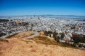 San Francisco cityscape skyline view from Twin Peaks seeing curvy road on hill. Royalty Free Stock Photo