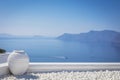 Famous Santorini background. Greece, Santorini island - white architecture and blue sea and sky. Abstract background, empty space