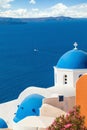 Famous Santorini sea view and white church, Greece