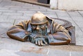 Famous sculpture of Man at Work in the city center of Bratislava, Slovakia Royalty Free Stock Photo