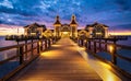 Famous Sellin Pier in beautiful evening twilight at dusk in summer, Ostseebad Sellin tourist resort, Baltic Sea, Germany Royalty Free Stock Photo