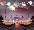 Sheikh Zayed Grand Mosque against firework in Abu-Dhabi, United Arab Emirates Royalty Free Stock Photo