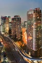 Famous Shiodome area during evening time in Minato, Tokyo, Japan Royalty Free Stock Photo