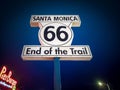 Famous Sign at Santa Monica Pier in Southern California at night Royalty Free Stock Photo