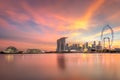 Famous Singapore Skyline with illuminations on sunset Royalty Free Stock Photo