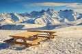 Famous ski resort and beautiful peaks,Aiguilles D'Arves,Les Sybelles,France Royalty Free Stock Photo