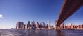 Famous Skyline of downtown New York City, Brooklin Bridge and Manhattan with skyscrapers illuminated over East River panorama. New Royalty Free Stock Photo