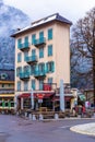 The famous slim building and Elevation 1904 Cafe in Chamonix