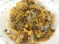 Famous south indian breakfast food semolina fry with mixture and combination makes an healthy food and served in a ceramic plate