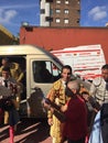 Toreador Jose Padilla welcomes fans before entering the arena to fight the bulls in Gijon