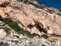 Rocl climbing cliff in sardinia Royalty Free Stock Photo