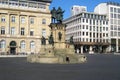 Famous square with and streets in Frankfurt city with typical buildings