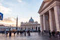 The famous St. Peter`s Square, Piazza San Pietro full of people with obelisk. Large plaza located directly in front of St. Peter Royalty Free Stock Photo