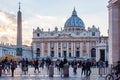 The famous St. Peter`s Square, Piazza San Pietro full of people with obelisk. Large plaza located directly in front of St. Peter Royalty Free Stock Photo