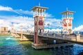 Famous Stanley Bridge over the sea on the beach of Alexandria, Egypt Royalty Free Stock Photo