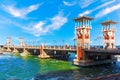 Famous Stanley Bridge on the promenade of Alexandria, view on the famous towers, Egypt Royalty Free Stock Photo