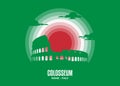 Colosseum building silhouette in moonlight illustration. Color tone based on official country flag. Vector eps 10.