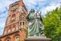 Famous statue of astronomer a Mikolaj Kopernik in Torun. Royalty Free Stock Photo