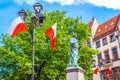 Famous statue of astronomer a Mikolaj Kopernik in Torun. Royalty Free Stock Photo