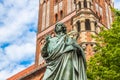 Famous statue of astronomer a Mikolaj Kopernik in Torun. Royalty Free Stock Photo