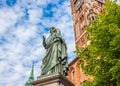 Famous statue of astronomer a Mikolaj Kopernik in Torun. Royalty Free Stock Photo