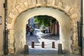 The famous stone Swedish Gate in the Old Town of Riga