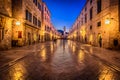 Famous Stradun street at night, Dubrovnik town. Royalty Free Stock Photo