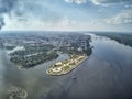 Famous Strelka park in place of confluence of Kotorosl and Volga rivers in Yaroslavl, Russia Royalty Free Stock Photo