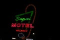 Famous Supai Motel neon signs on black background, Seligman, Arizona, USA