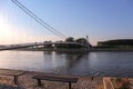 Famous suspended pedestrian bridge over Drava river at the city of Osijek, Croatia Royalty Free Stock Photo