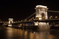 The famous szÃÂ©chenyi Chain bridge over the Danube river in the night illumination. Budapest, Royalty Free Stock Photo