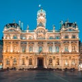 The famous Terreaux square in Lyon city by night Royalty Free Stock Photo