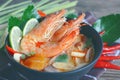 Famous thai cuisine tom yum goong soup. Royalty Free Stock Photo